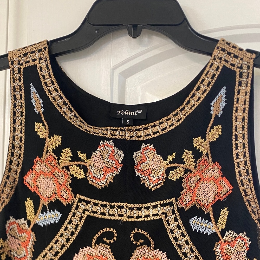 Tolani Black Dress with Floral Embroidery